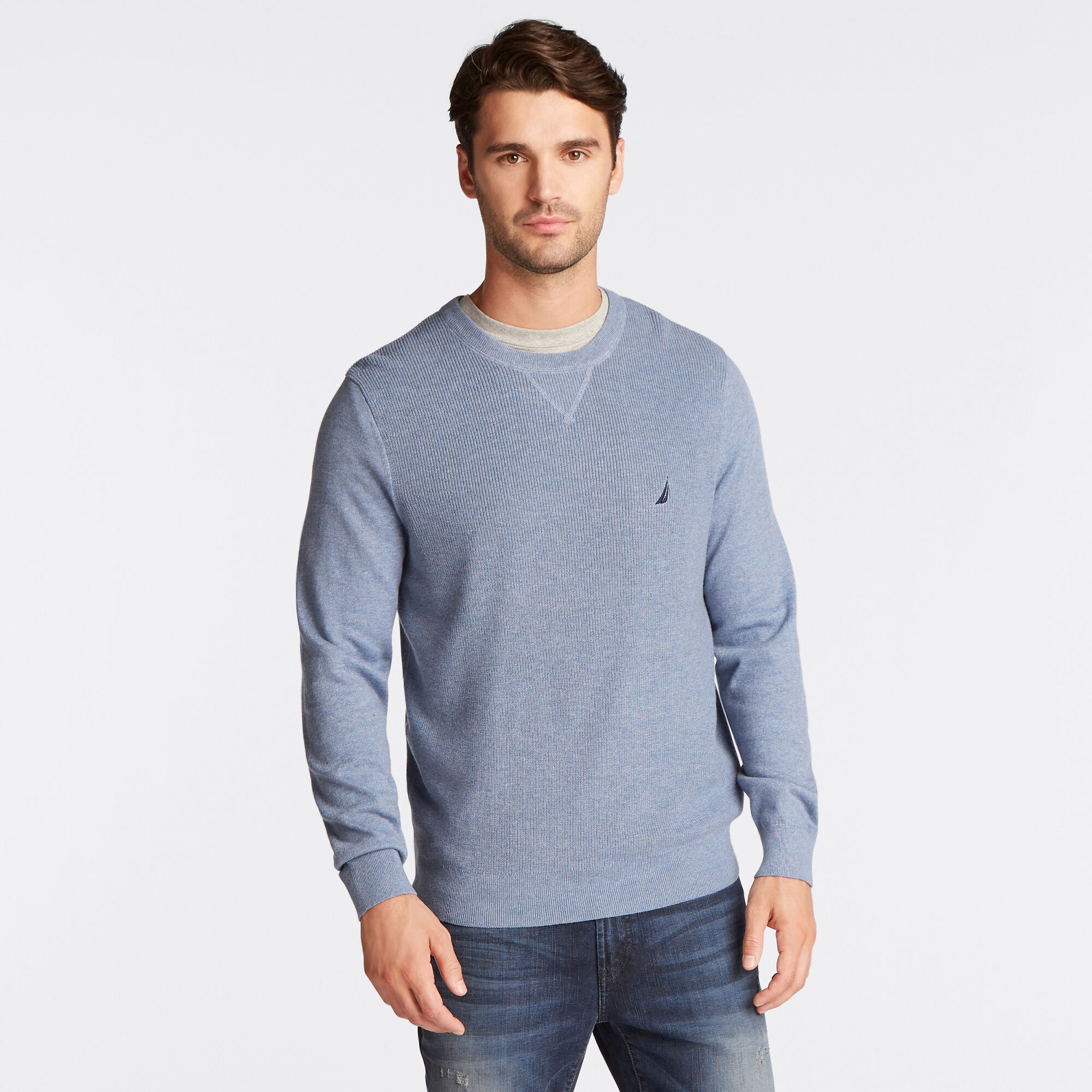 NAVTECH RIBBED-FRONT SWEATER,Anchor Blue Heather,large