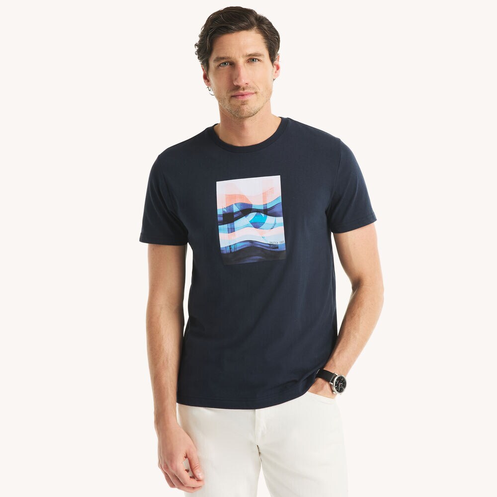 Summer Waves Graphic T-Shirt,Navy,large