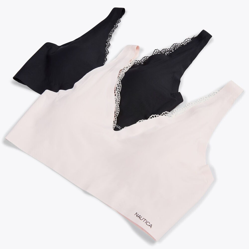 LASER-CUT LOUNGE LACE-BACK BRA, 2-PACK,Black,large