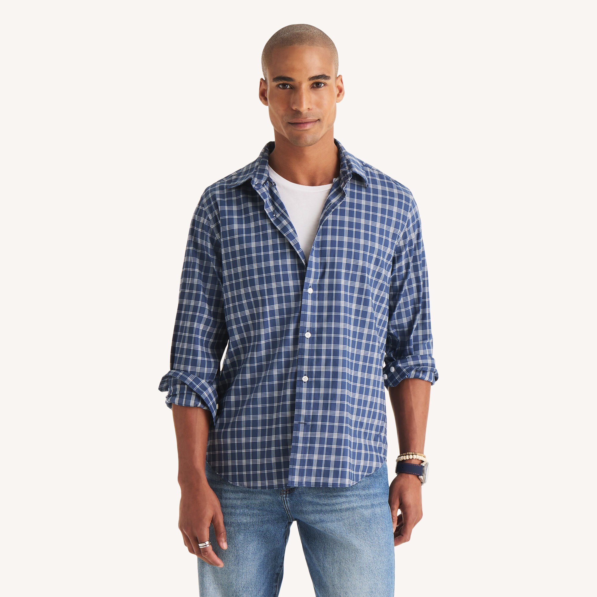 Classic Fit Plaid Shirt,Workshirt Blue,large