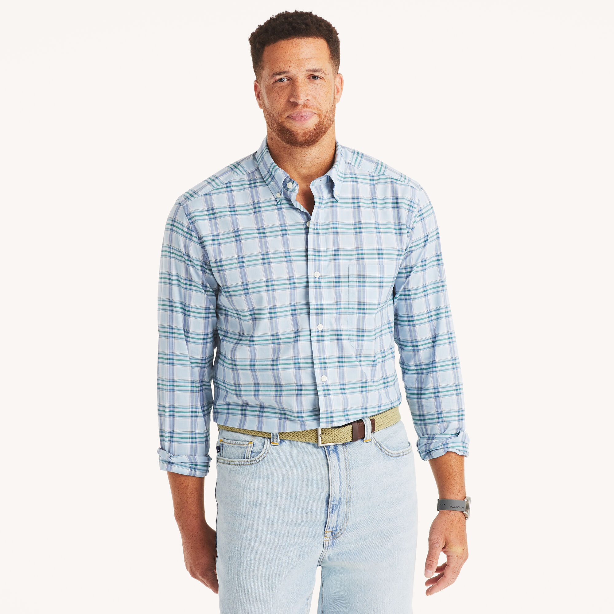 Big & Tall Plaid Shirt,Riviera Blue,large