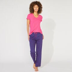 POLKA DOT PRINT SHORT SLEEVE PAJAMA SET,Navy,large