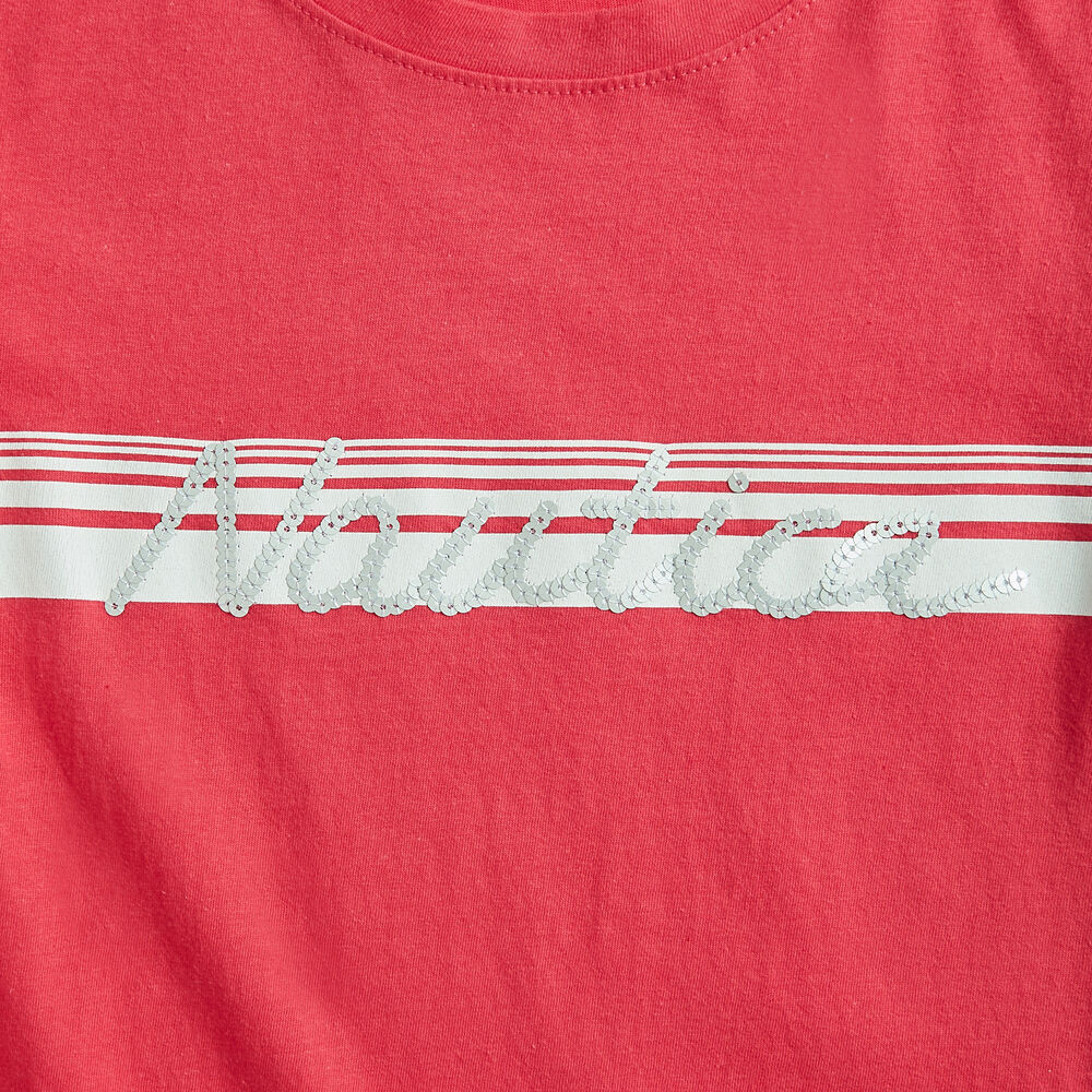 STRIPE SEQUIN LOGO T-SHIRT,Port Scarlet,large