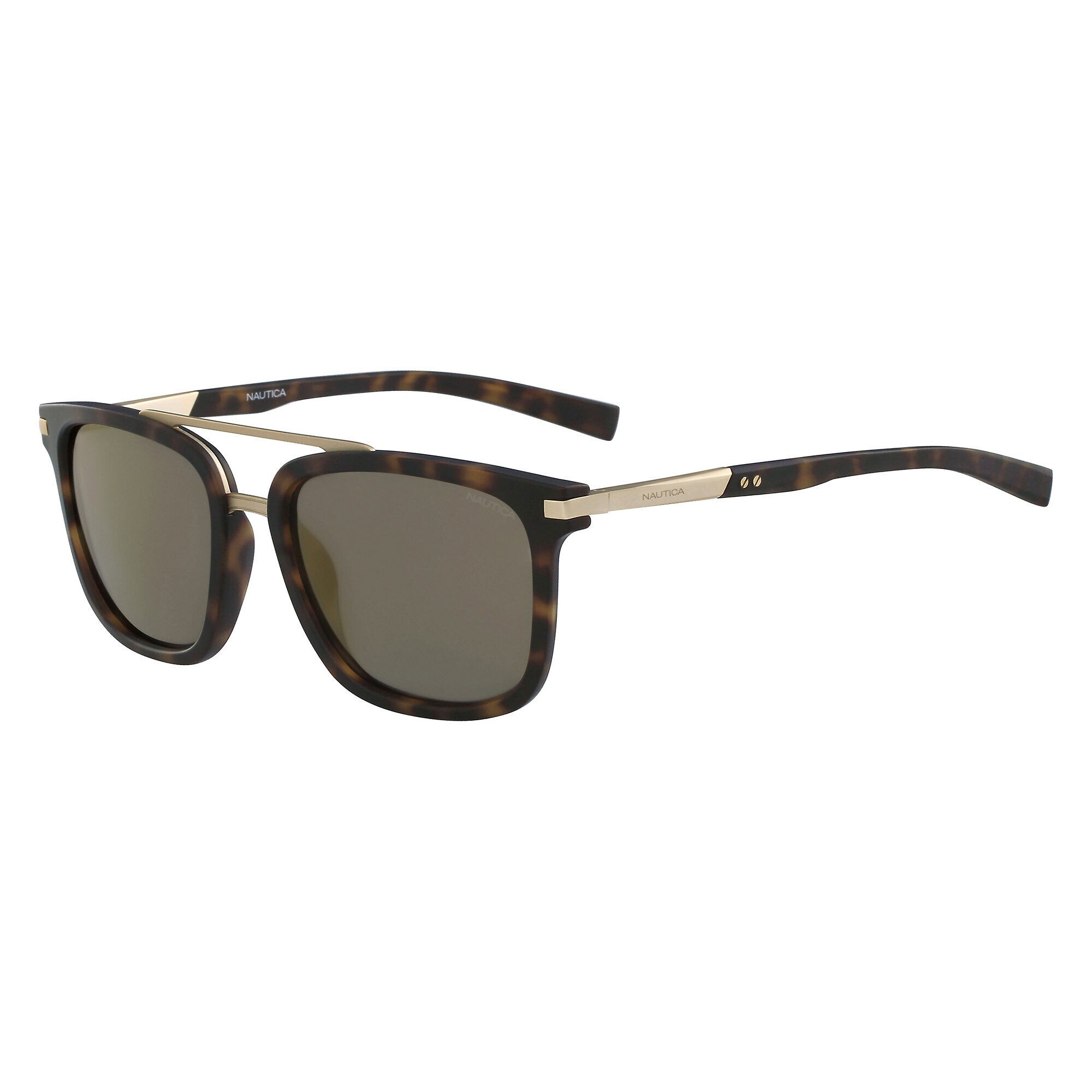 Tortoiseshell & Metal Square Sunglasses,Cafe,large