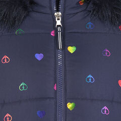 LITTLE GIRLS' HEART RAINBOW FOIL COAT (4-7),Navy,large