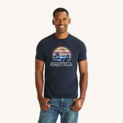 Sunset Sailing Graphic T-Shirt,Stellar Blue Heather,large
