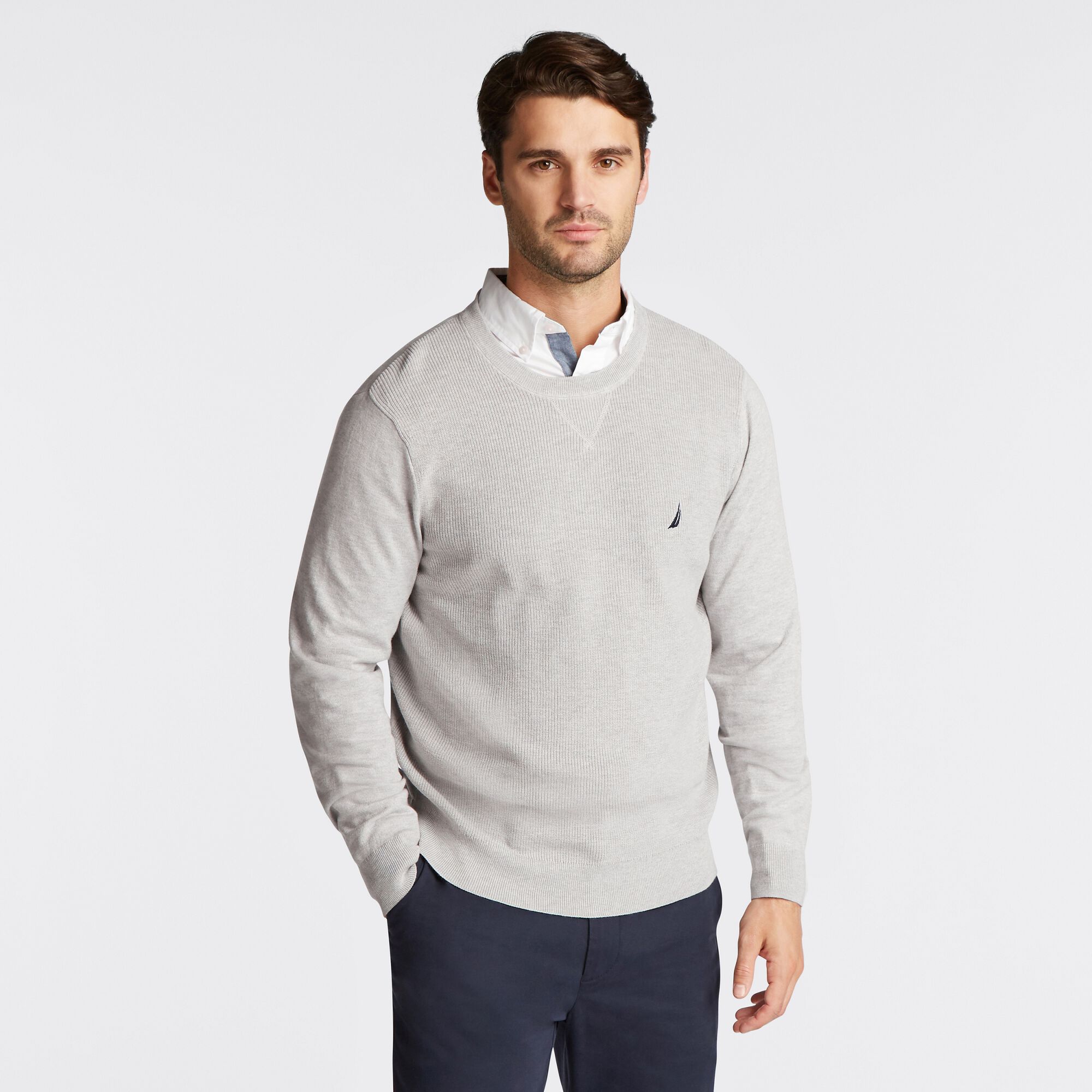 NAVTECH RIBBED-FRONT SWEATER,Grey Heather,large