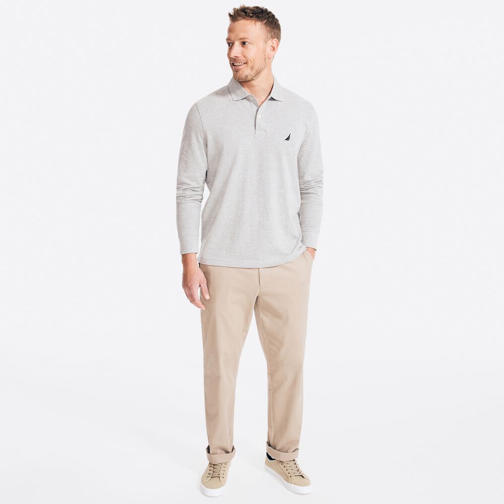 CLASSIC FIT LONG-SLEEVE POLO,Grey Heather,large
