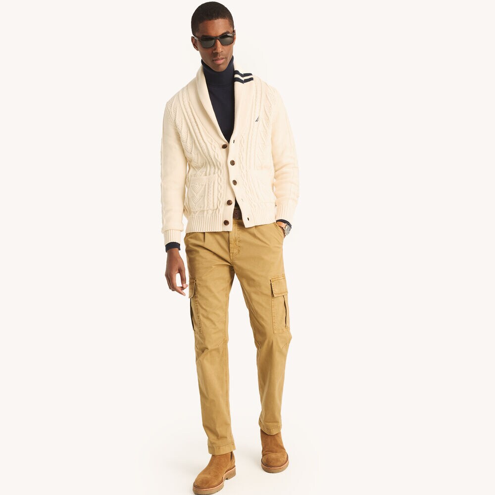 Cable-Knit Cardigan,Oatmeal Heather,large