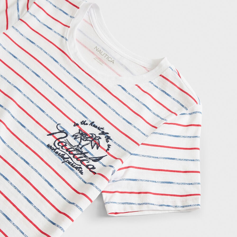 STRIPE EMBROIDERED T-SHIRT,Bright White,large
