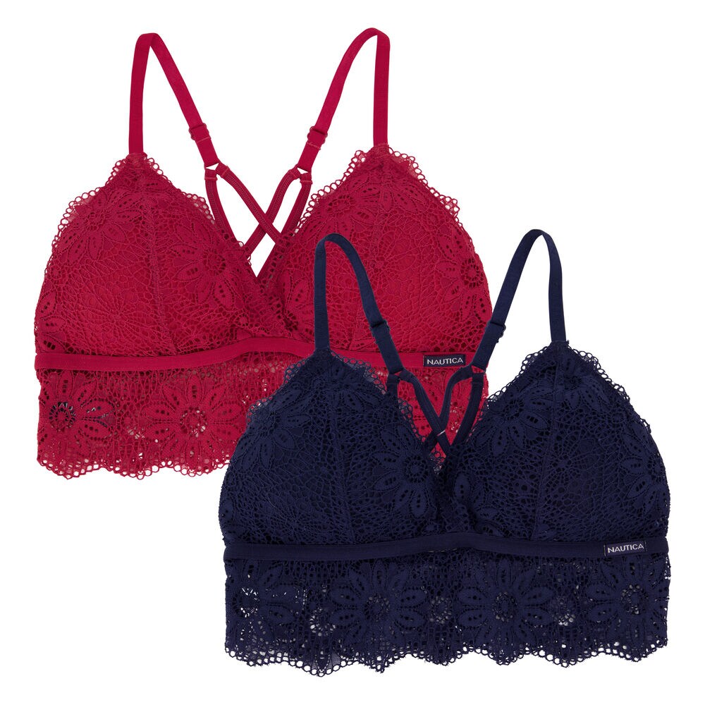 LONGLINE CROSSBACK LACE BRALETTES, 2-PACK,Glory Red,large