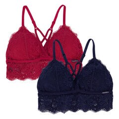 LONGLINE CROSSBACK LACE BRALETTES, 2-PACK,Glory Red,large