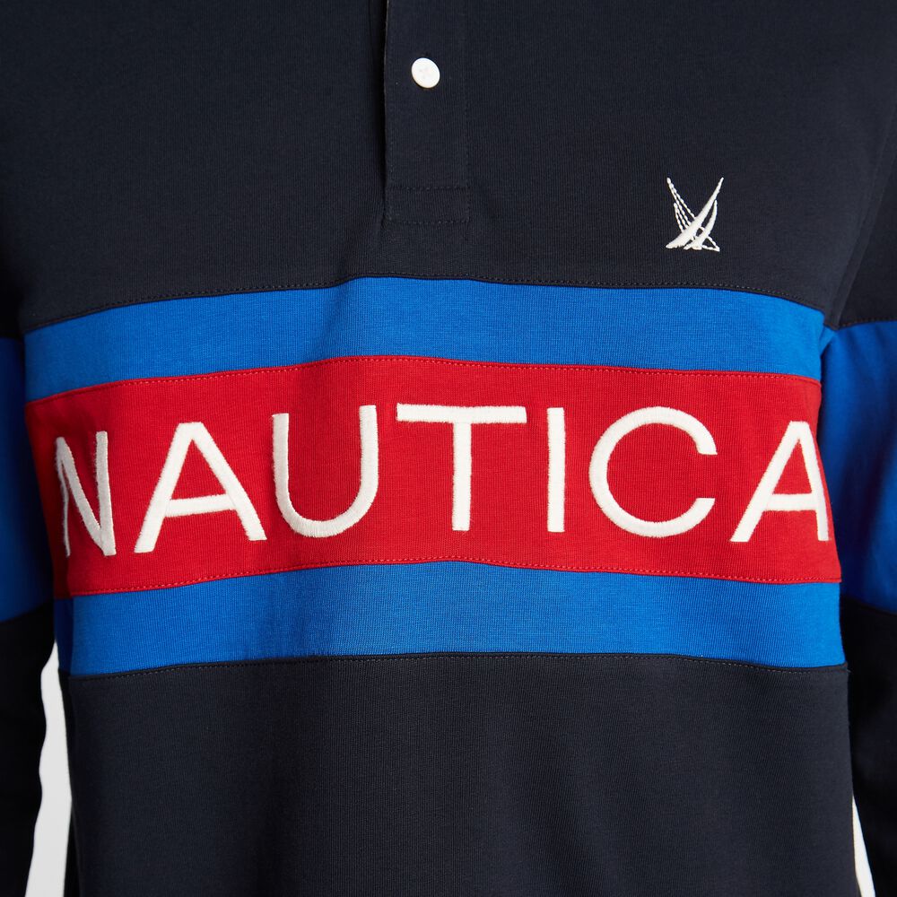 CLASSIC FIT COLORBLOCK LONG SLEEVE RUGBY,Navy,large