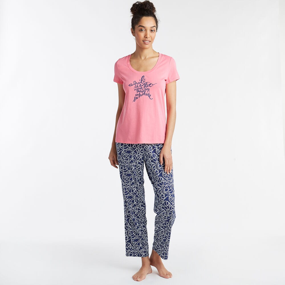 SHORT SLEEVE PAJAMA SET IN SUMMER ROPE PRINT,Navy,large