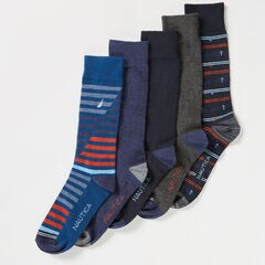 CLASSIC MULTICOLOR STRIPE DRESS SOCKS, 5-PACK,Black,large