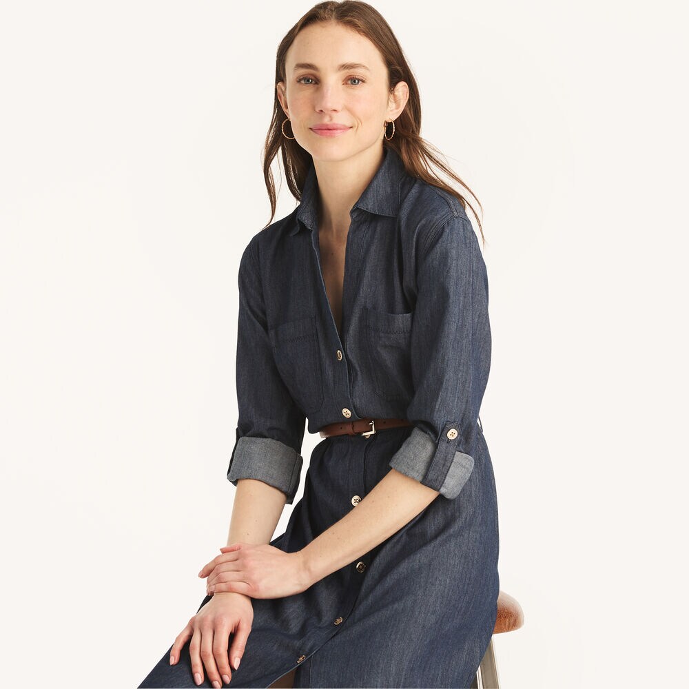 Chambray Midi Shirt Dress,Chambray,large