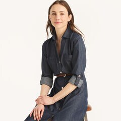Chambray Midi Shirt Dress,Chambray,large