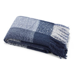 Large Throw Blanket in Indigo Plaid,Distressed Blue Wash,large