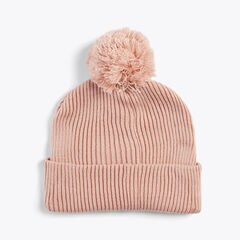 Rib-Knit Pom Hat,Crimson Red,large