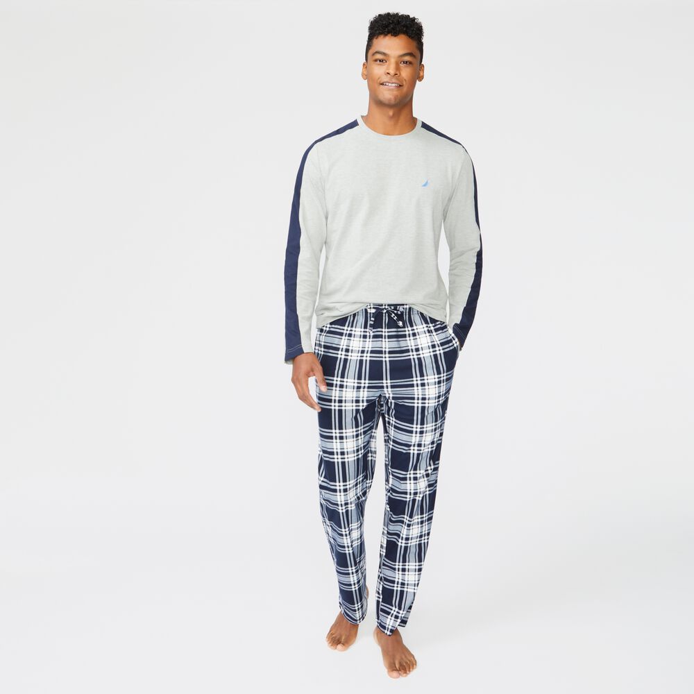 PLAID FLEECE SLEEP PANT,Navy,large