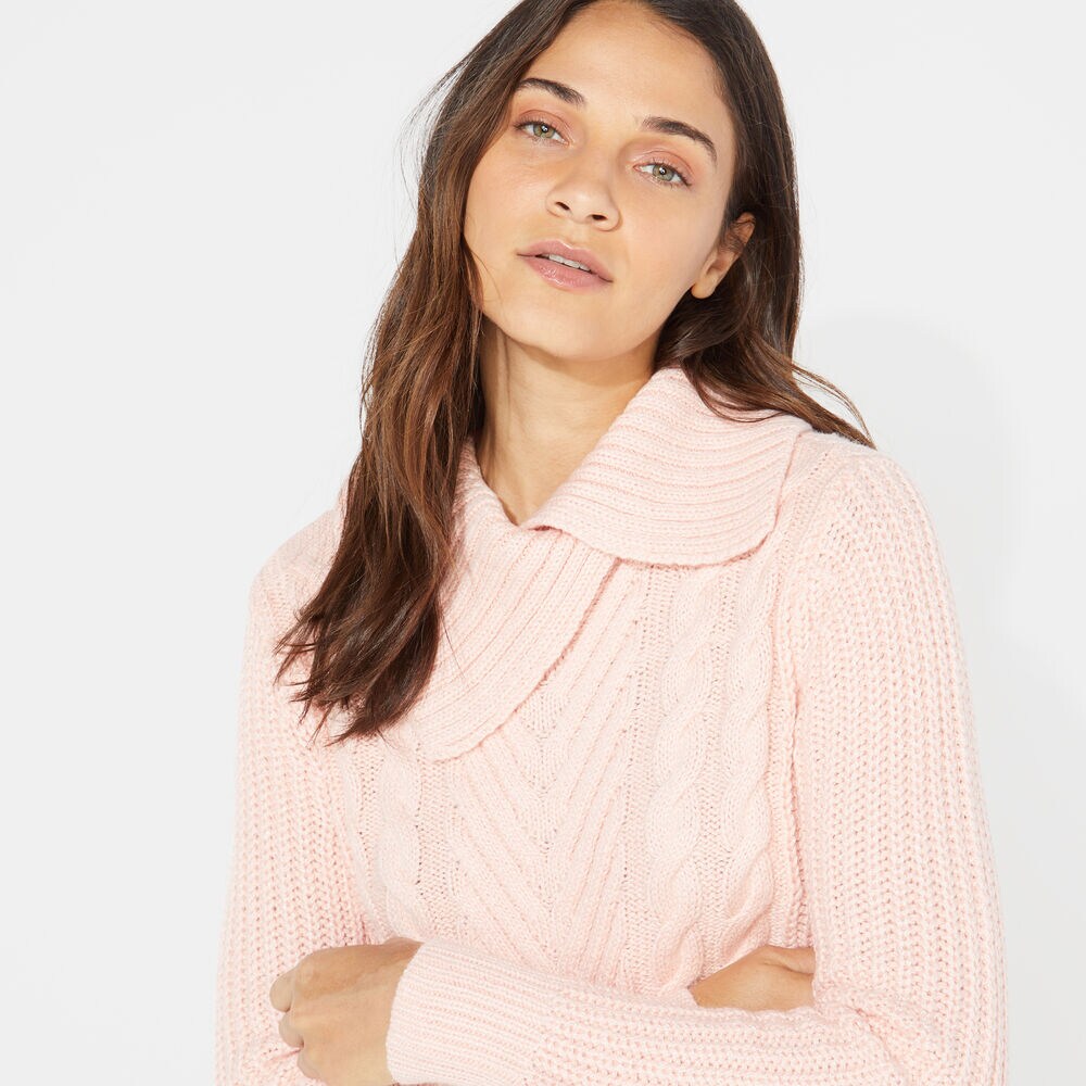 SHAWL COLLAR CABLE-KNIT SWEATER,Royal Burgundy,large