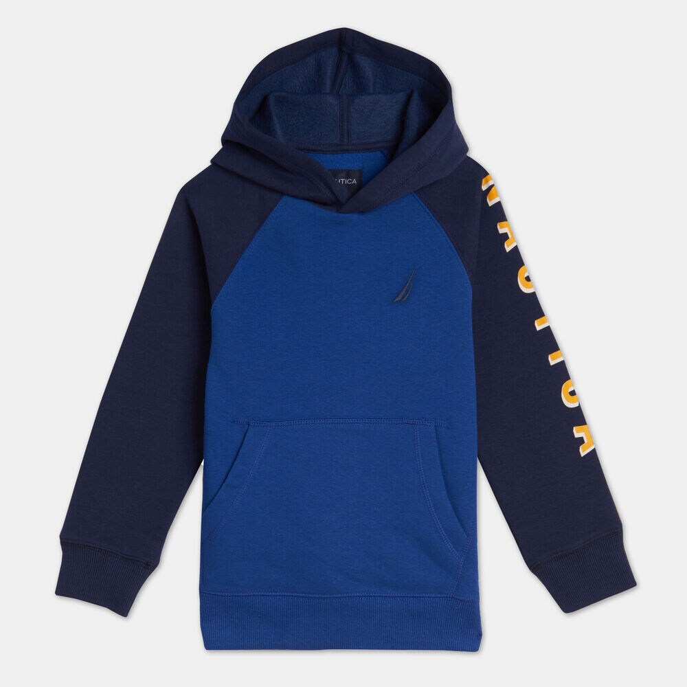 TODDLER BOYS' LOGO SLEEVE RAGLAN PULLOVER HOODIE (2T-4T),Navy Dusk,large