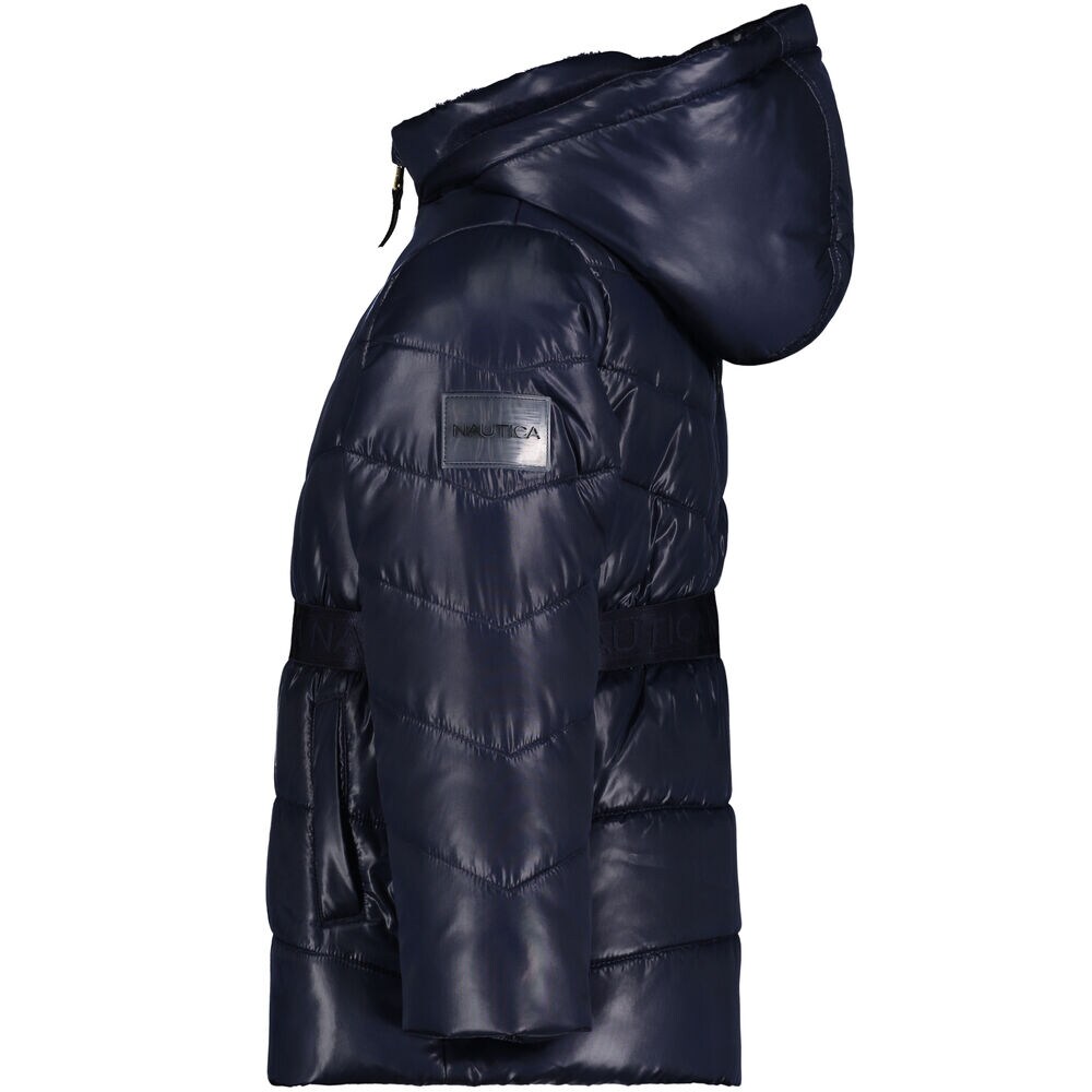Girls' Cinch Waist Puffer Coat (7-16),Navy,large