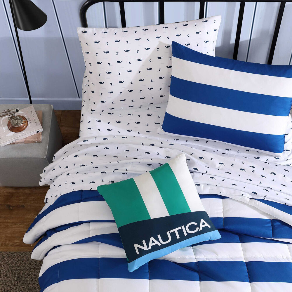 Huck Blue Stripe Twin Comforter & Sham Bonus Set,Classic Blue,large