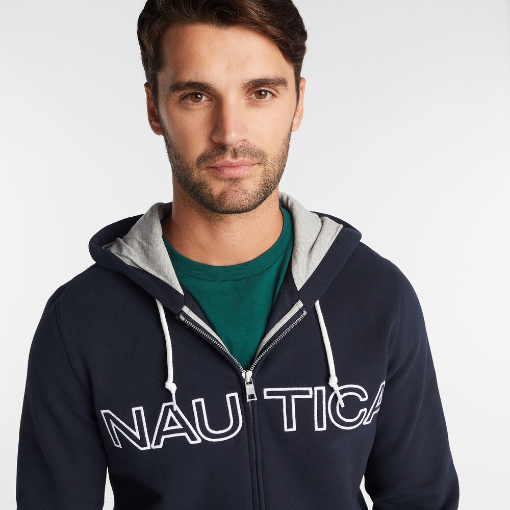 LOGO FULL-ZIP HOODIE,Navy,large
