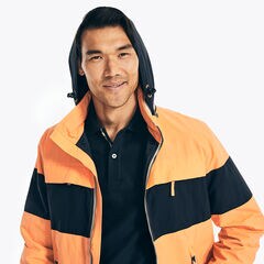 COLORBLOCK HOODED JACKET,Orange,large