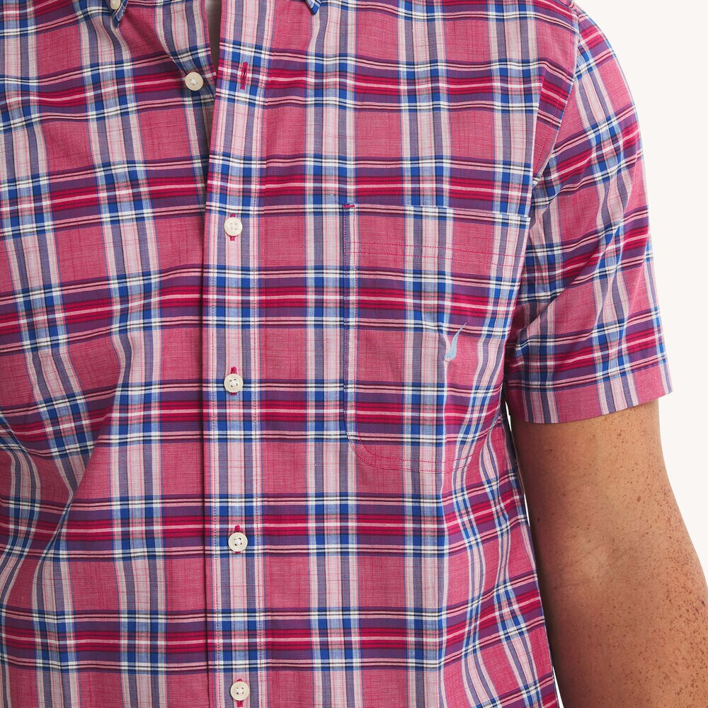 Big & Tall Plaid Short-Sleeve Shirt,Deep Fuschia,large