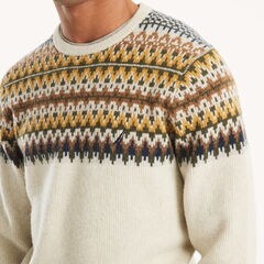 Fair Isle Crewneck Sweater,Natural,large