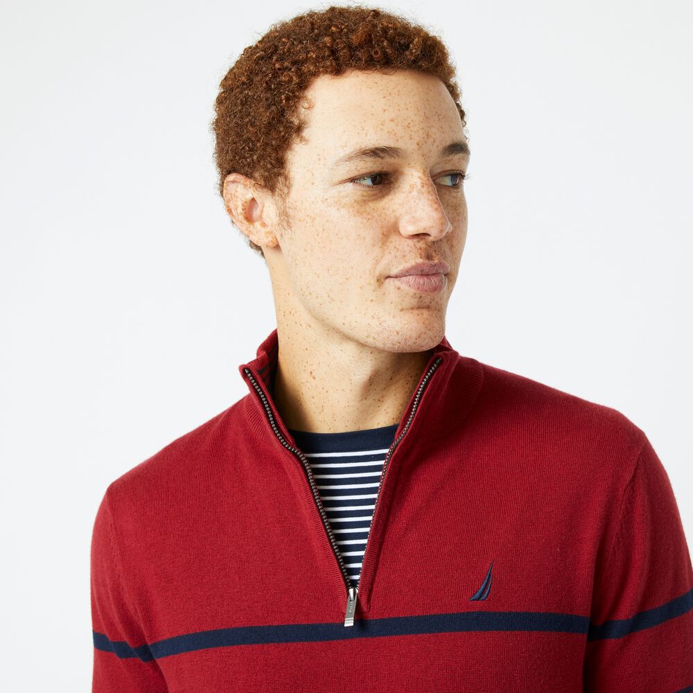 NAVTECH STRIPED QUARTER-ZIP SWEATER,Lotus,large