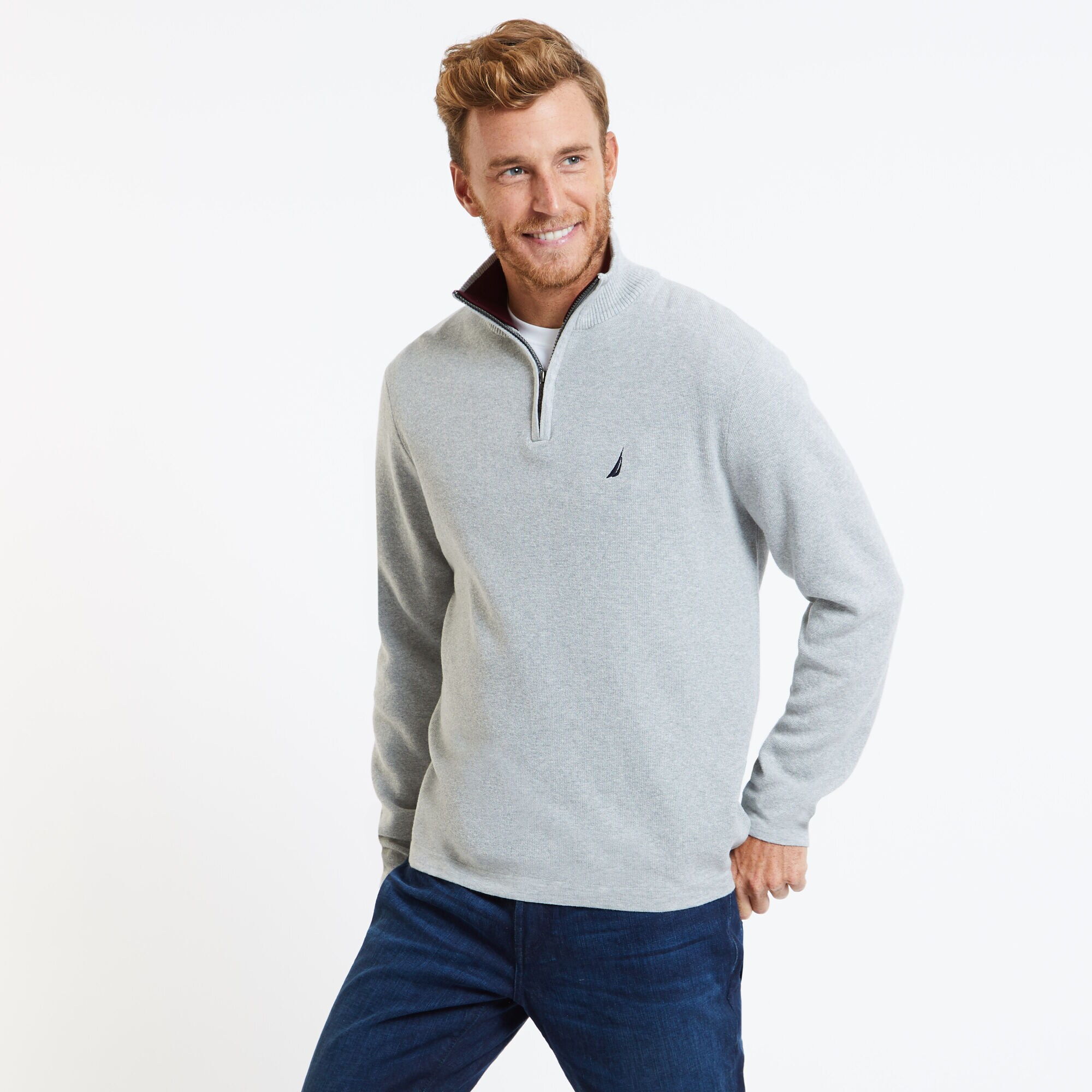 Long Sleeve Quarter-Zip Sweater,Grey Heather,large
