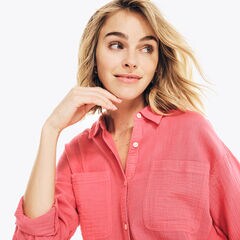 TEXTURED BUTTON-DOWN WEEKEND SHIRT,Fruit Punch,large