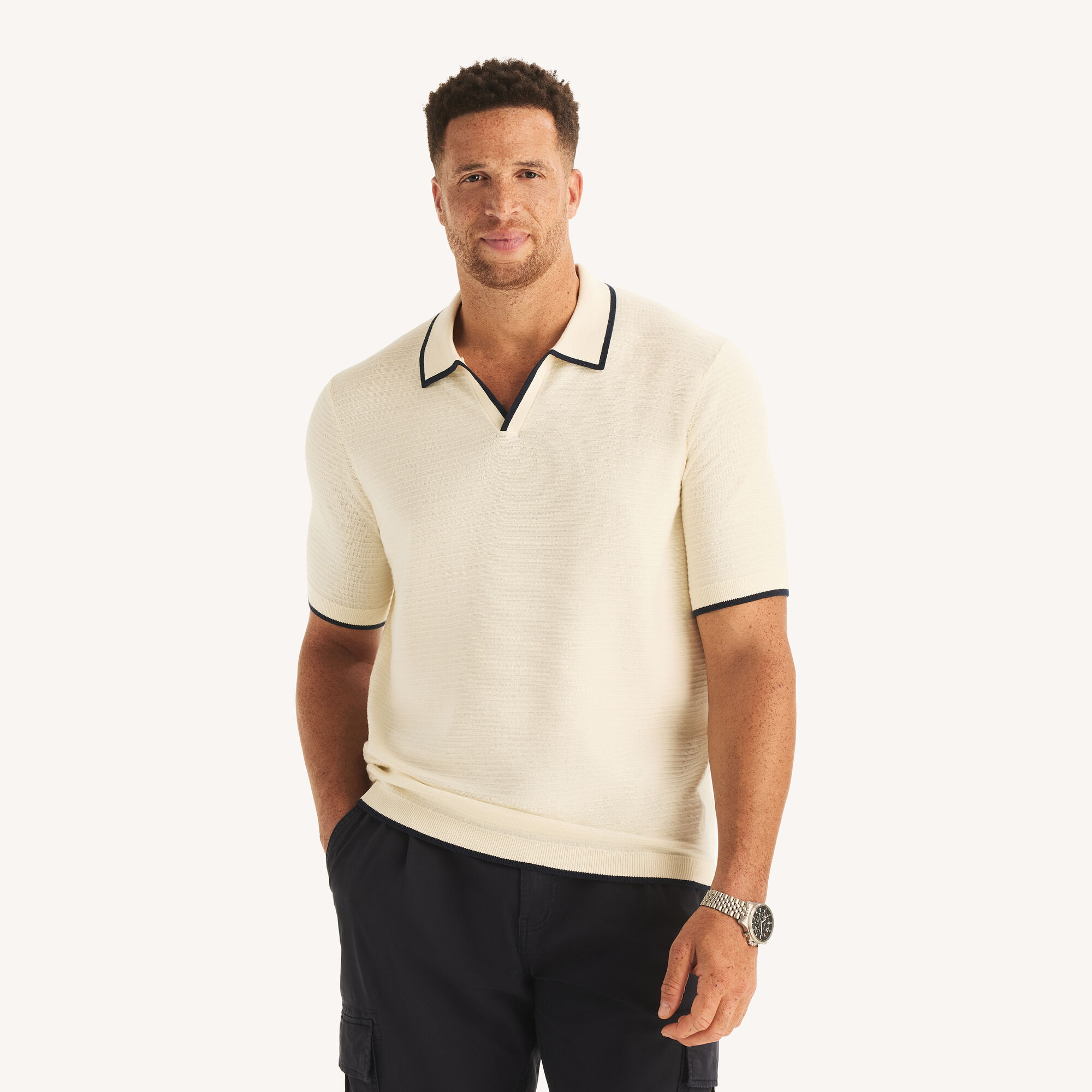 Big & Tall Tipped Textured Sweater Polo,Almond,large