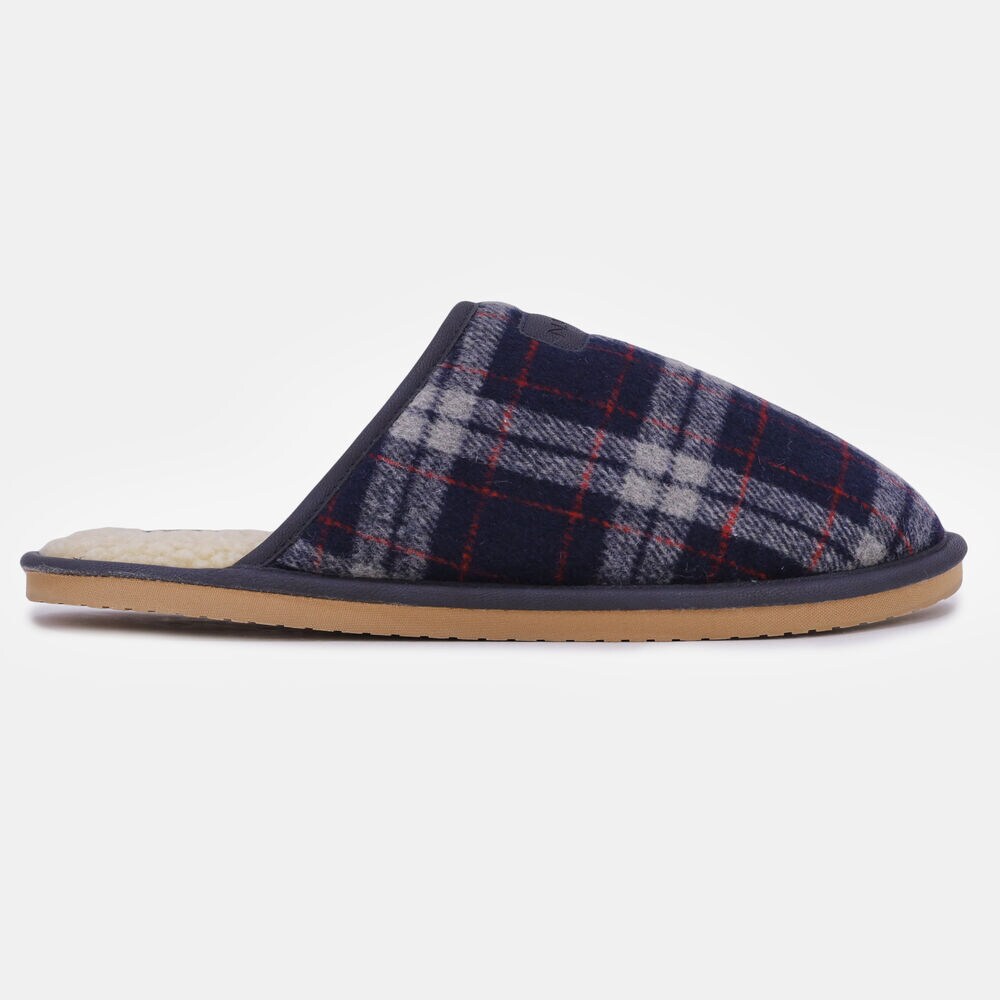 PLAID MICRO SUEDE SLIPPER,Navy,large
