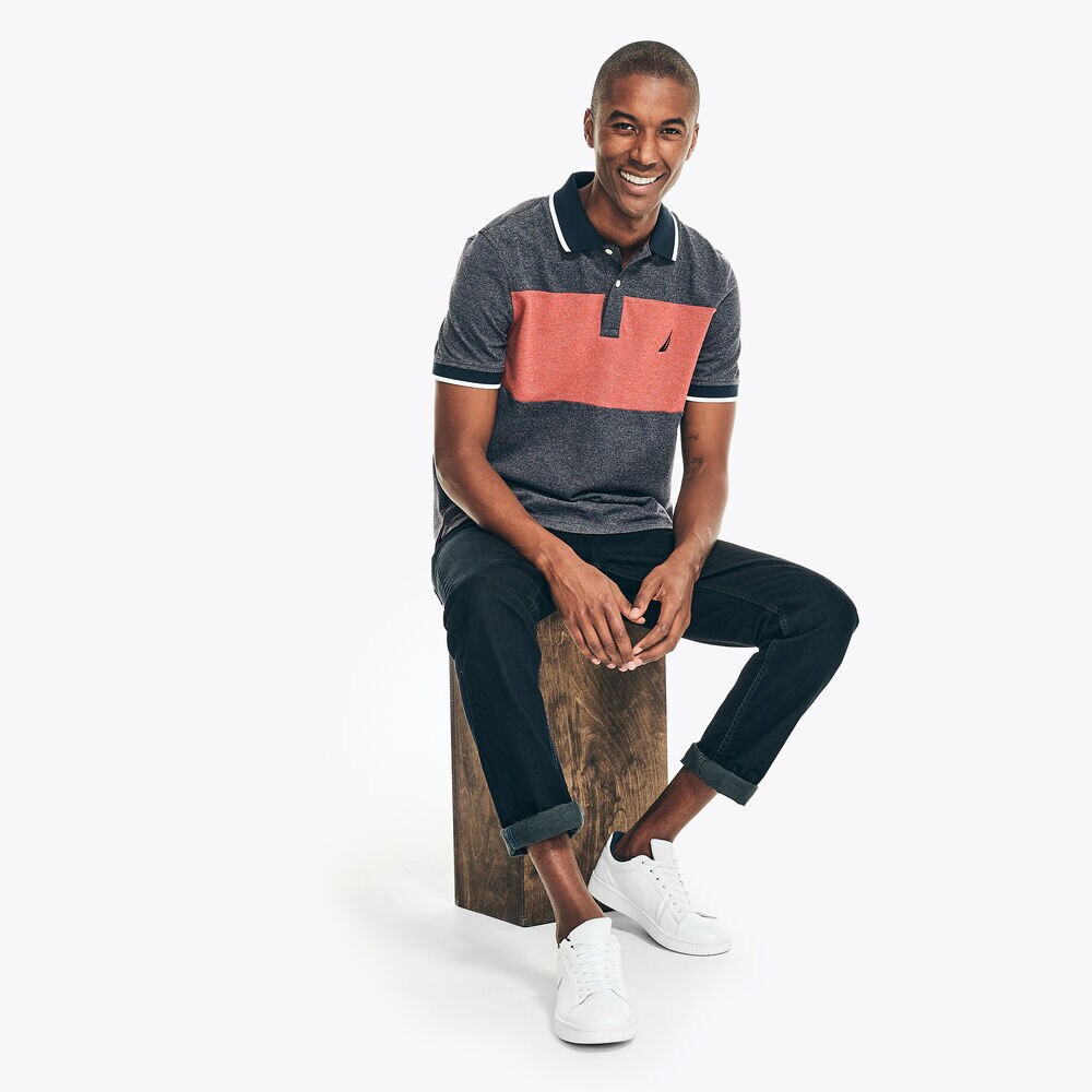 CHEST-STRIPE COLORBLOCK POLO,Navy,large