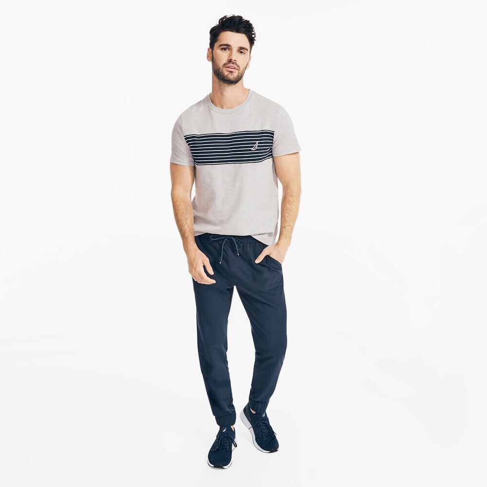 STRIPED PREMIUM COTTON T-SHIRT,Grey Heather,large
