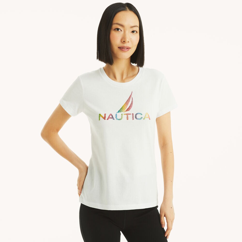 Metallic Logo Graphic T-Shirt,Bright White,large