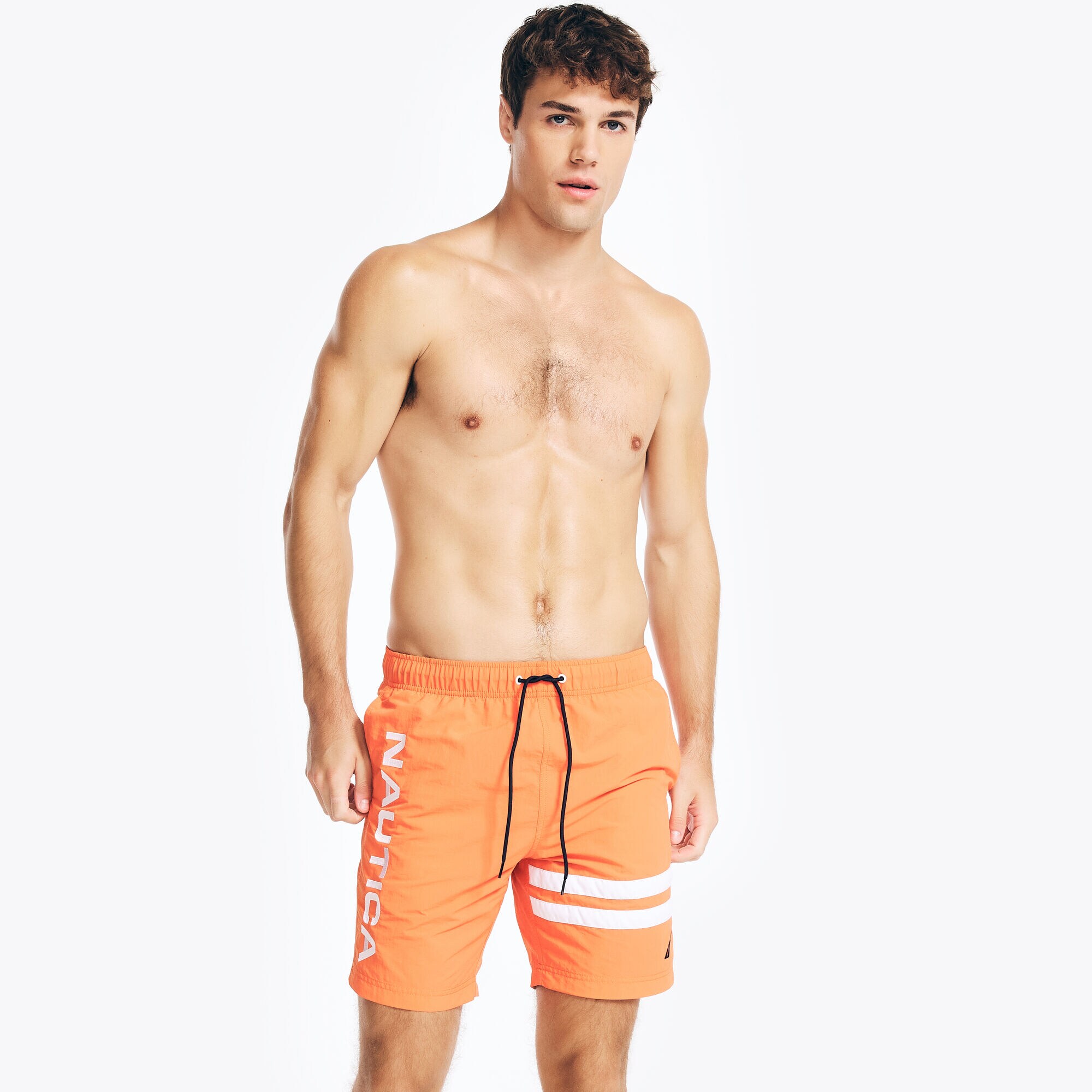 8" STRIPED QUICK-DRY SWIM,Tropic Orange,large