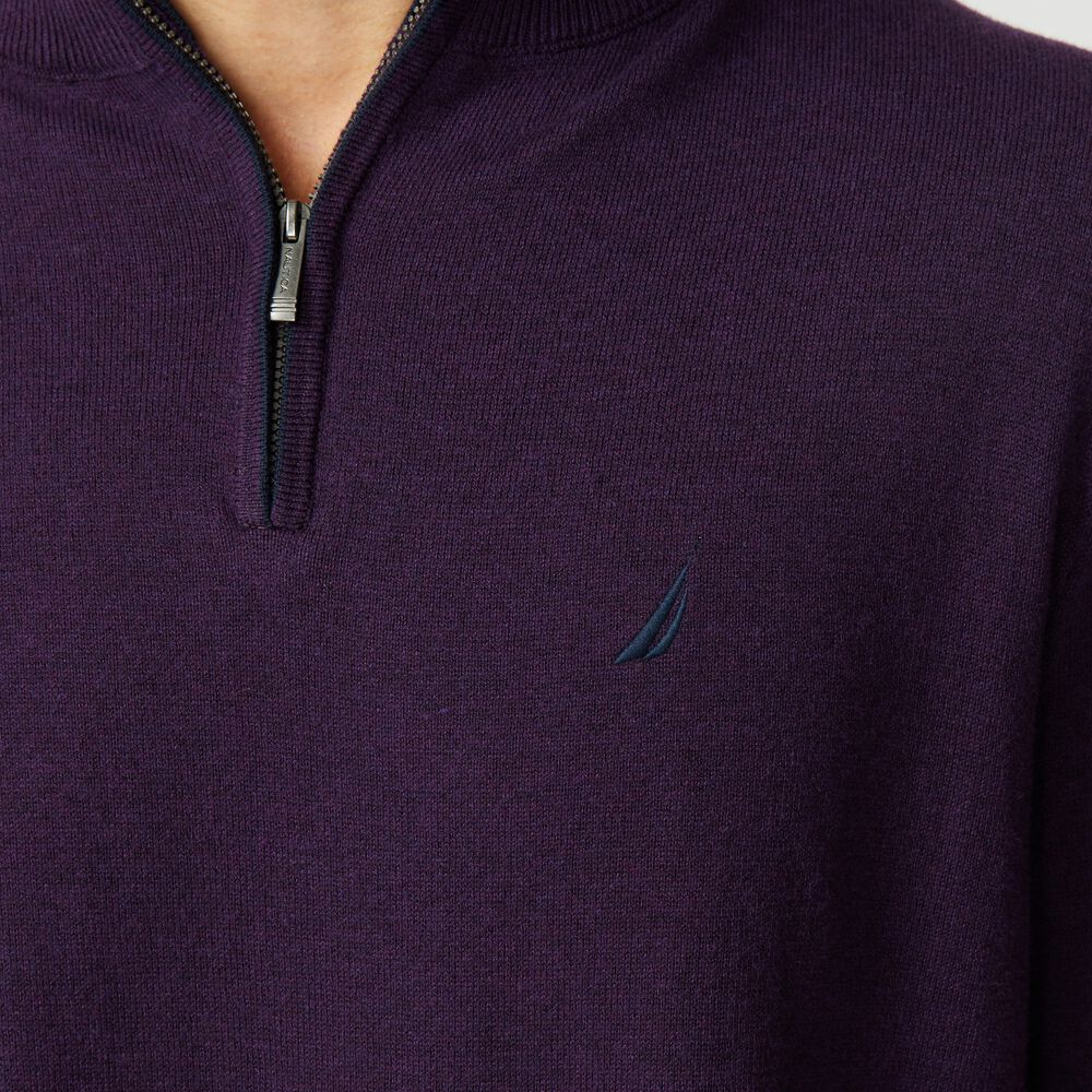 BIG & TALL NAVTECH QUARTER-ZIP SWEATER,Blackberry Heather,large