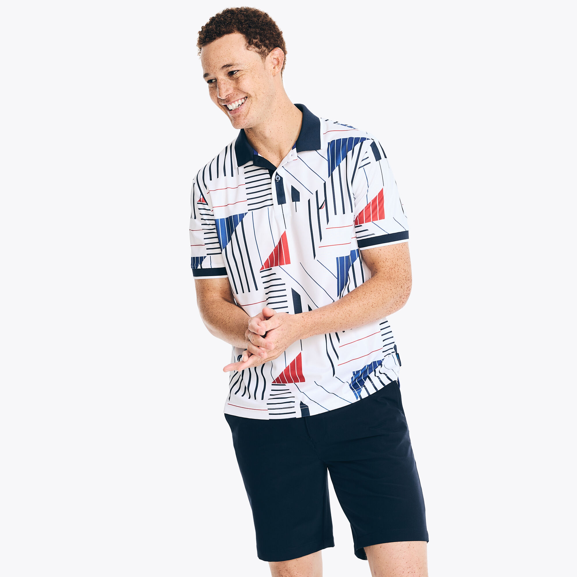 Navtech Classic Fit Printed Polo,Bright White,large