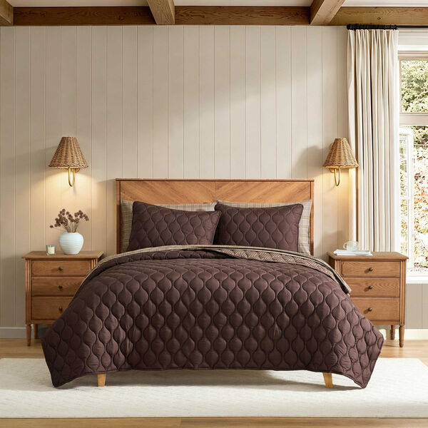 Ogee Stitch Brown Full/Queen Quilt Set