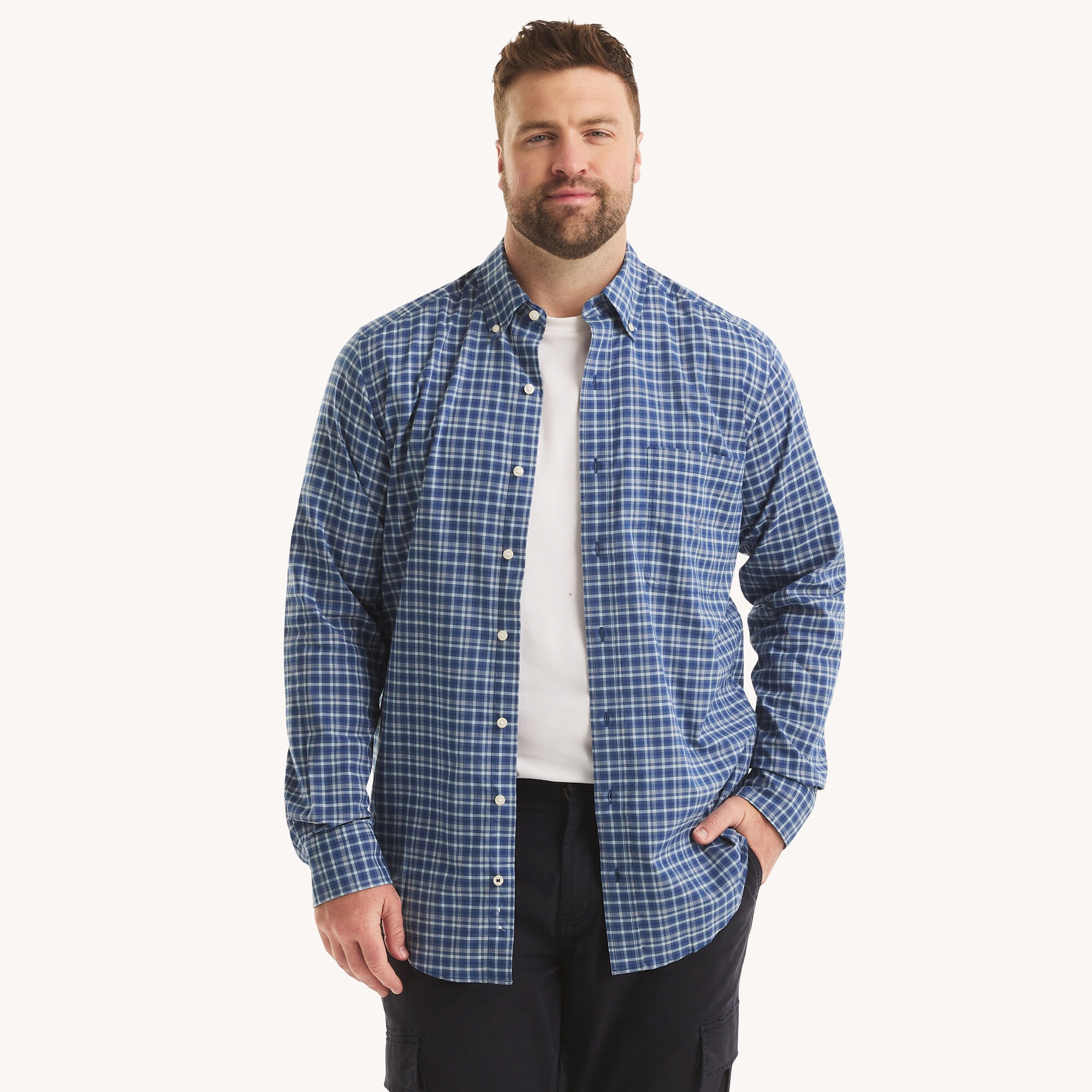 Big & Tall Plaid Shirt,Limoges,large