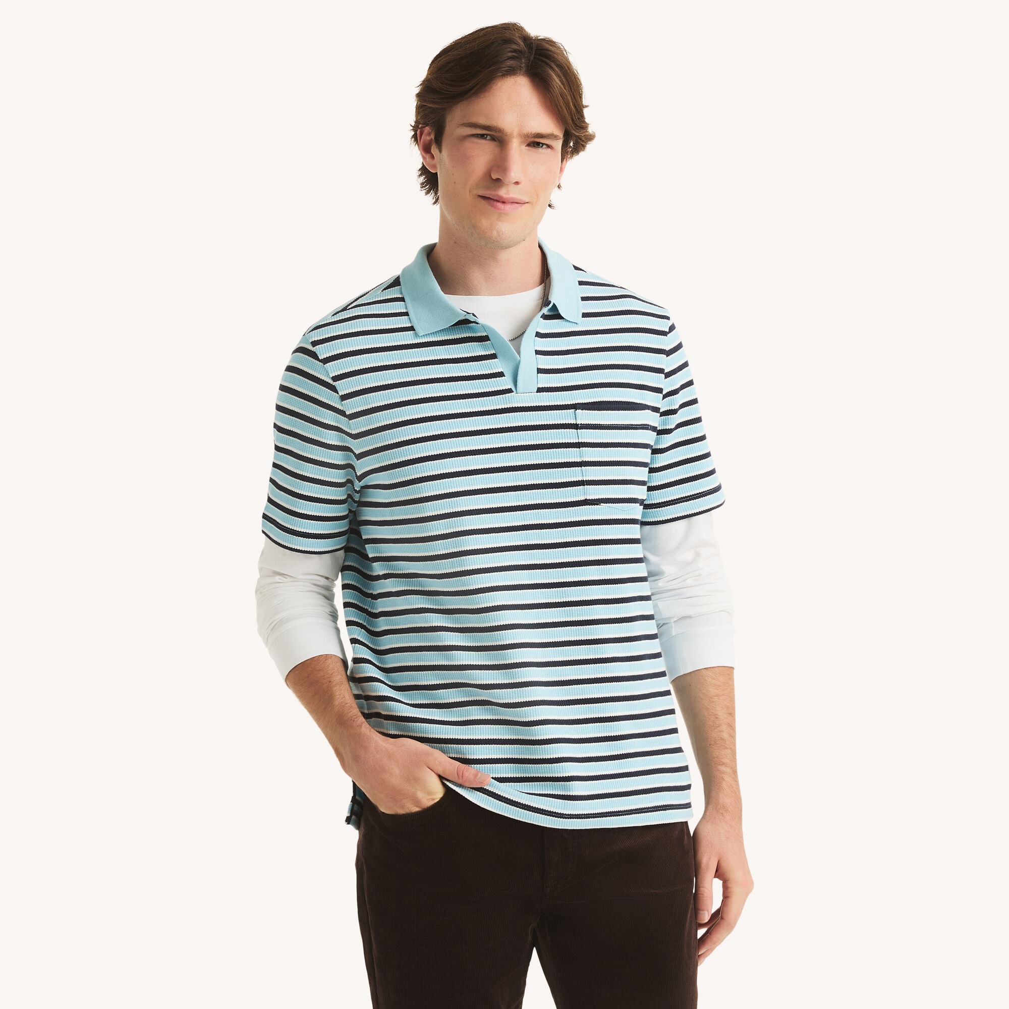 Classic Fit Striped Pocket Polo,Aquasplash,large