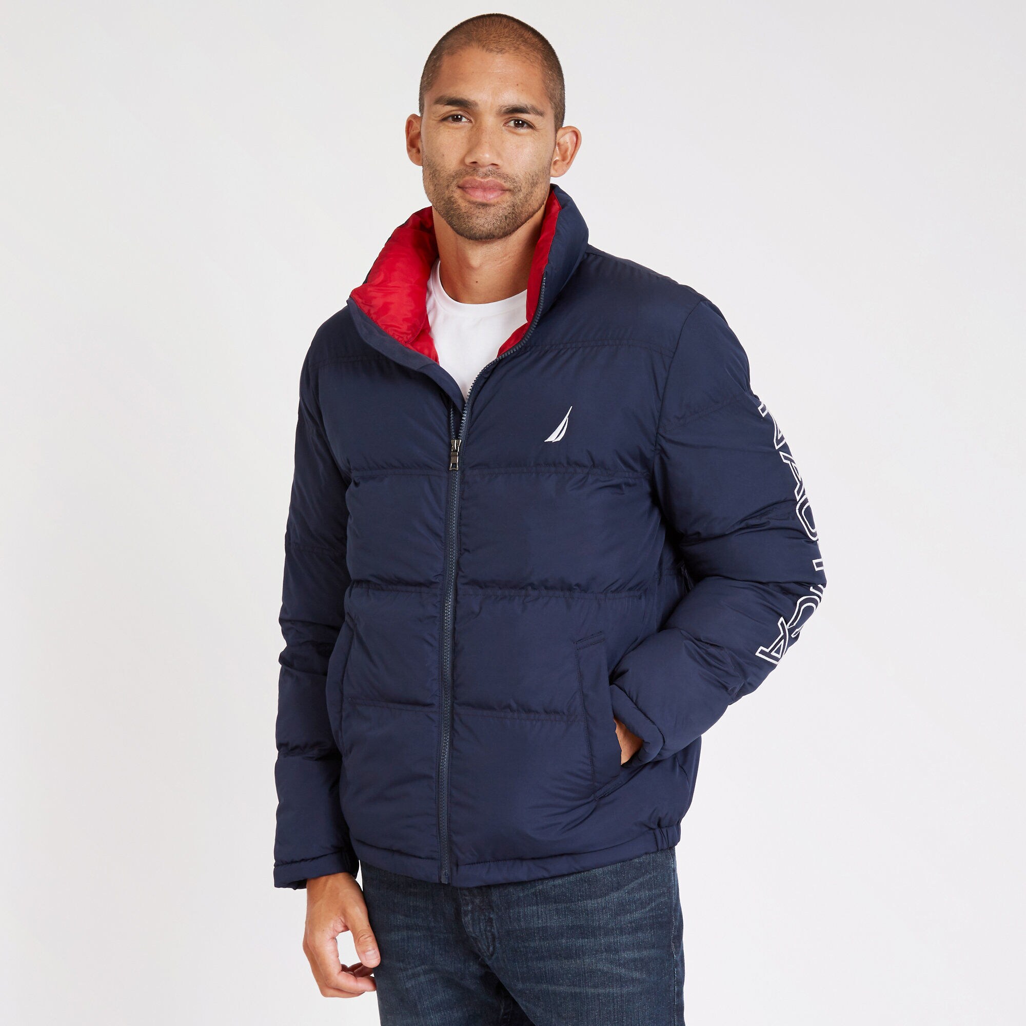 Big & Tall Arctic Down Bomber Jacket,Navy,large