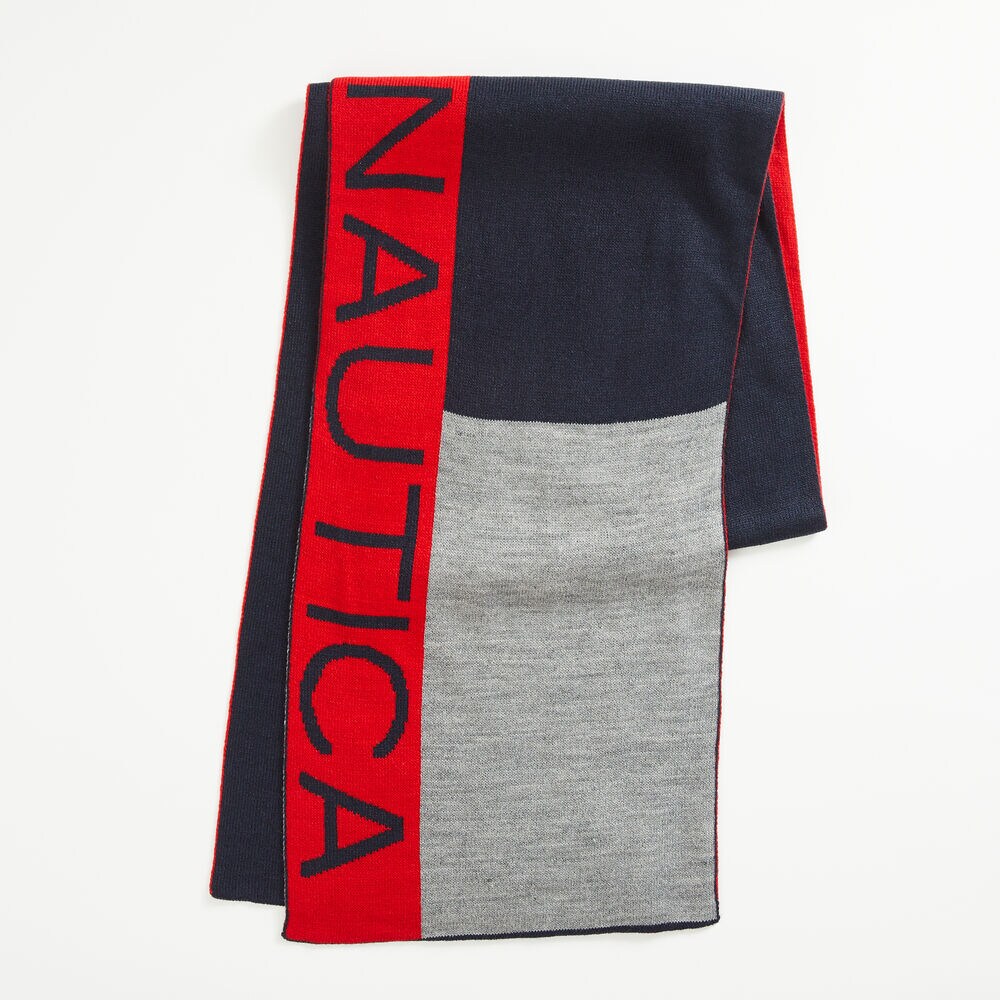 COLORBLOCK LOGO SCARF,Navy,large