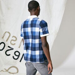 NAUTICA JEANS CO. OVERSIZED GINGHAM POLO,Navy,large