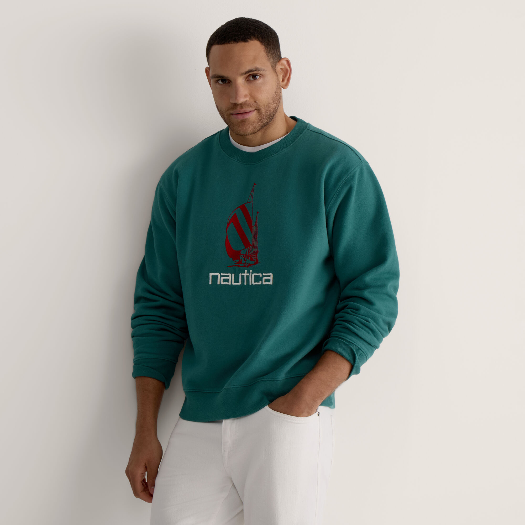 Fleece Graphic Crewneck,Cosmic Fern,large